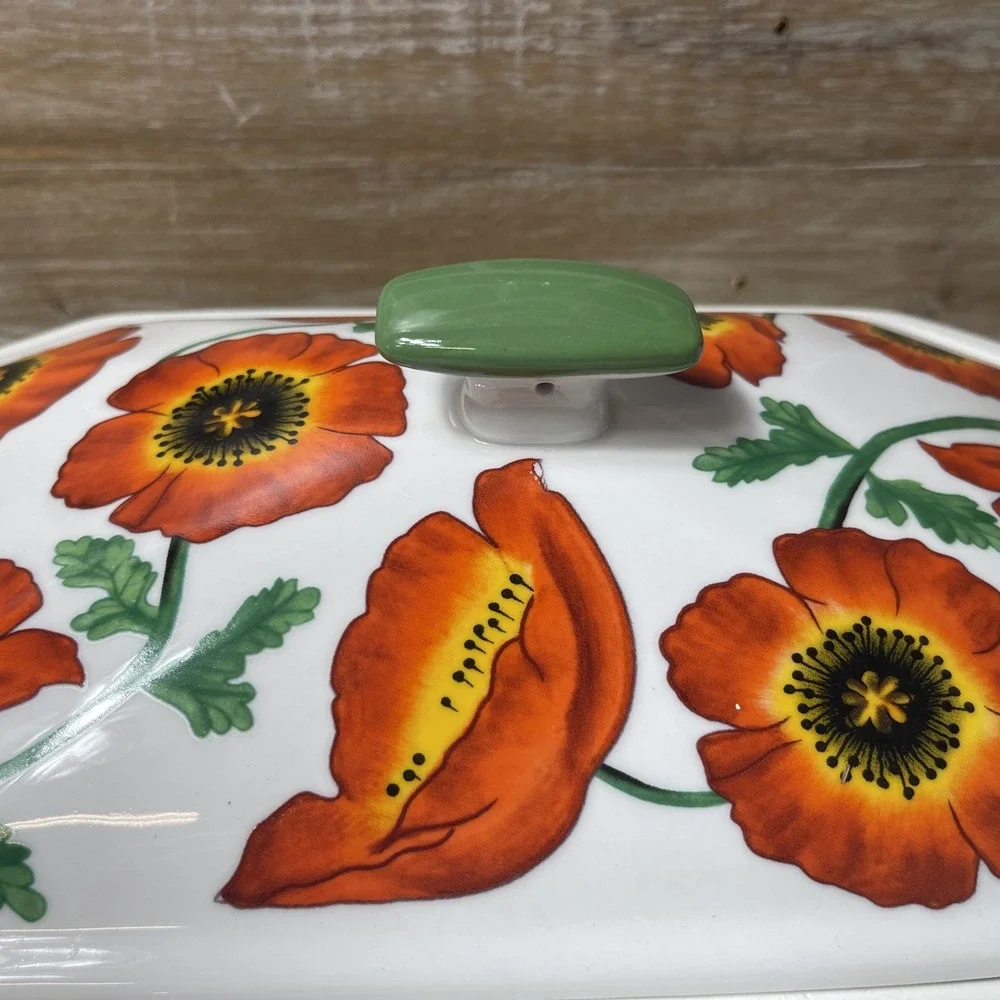 Vintage Cook Street Poppy Divided Covered Casserole Serving Dish